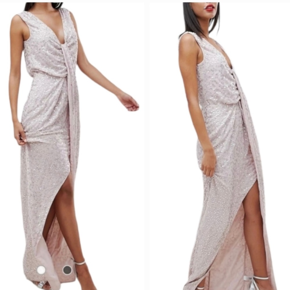 ASOS drape knot front scatter embellished sequin maxi dress size 6
